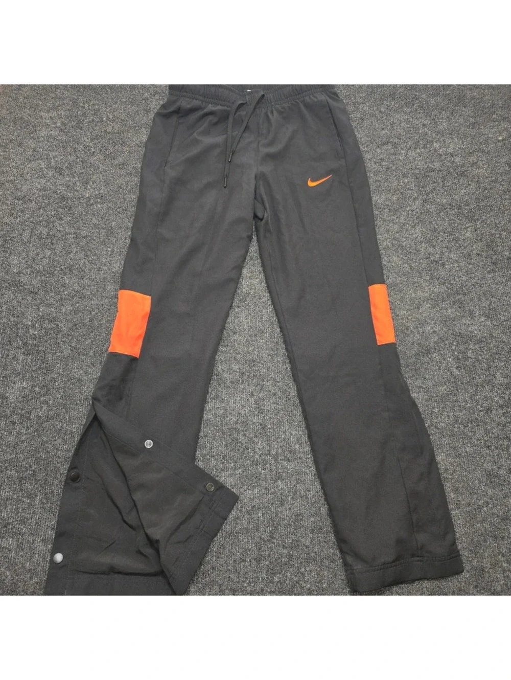 VTG Nike Tear Away Track Pants Grey Orange Swoosh Snap Button Baggy Y2K S